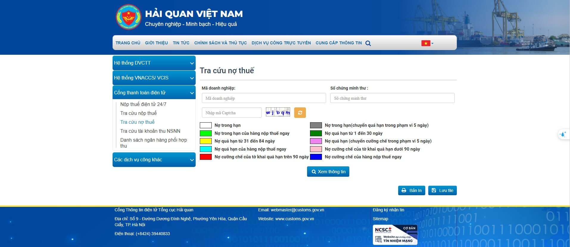 Hồ sơ, thủ tục xác nhận không nợ thuế Hải Quan 8 Tra cứu tài khoản thuế hải quan